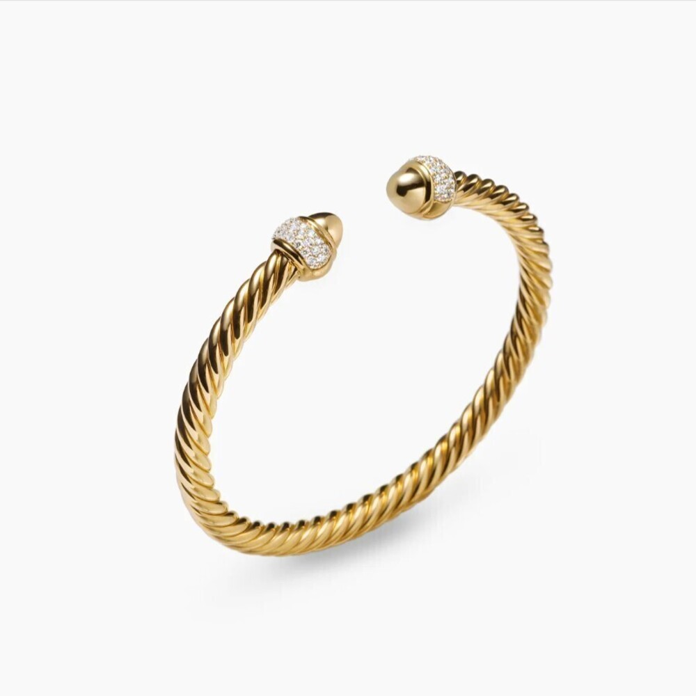David Yurman 5mm Gold Round Bracelet with Full Diamonds - Picture 9 of 9